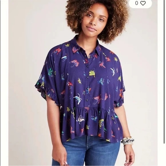 Anthropologie Tops - Anthropologie Maeve Mallory Ruffled Butterfly Print‎ Blouse